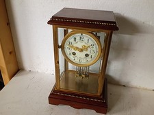 nice antique French crystal regulator clock with wood top and base picture