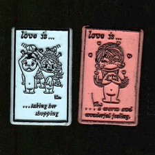Love is... 2x Lot Vtg Set Novelty Magnet Rubber Flexible Kim Casali Fridge  '70s picture