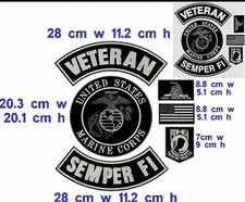 US Marine Corps Veteran Semper Fi Large Back Patch Set USMC Biker Motorcycle picture