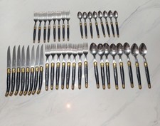 Vintage Jean Dubost Laguiole France 40-Pc Flatware Set • Rare Brass Accents • picture