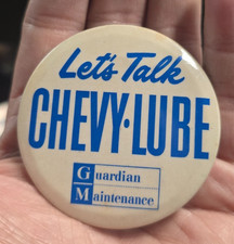 Vtg 1960s Chevrolet Pinback Button Let's Talk Chevy-Lube GM Guardian Maintenance picture
