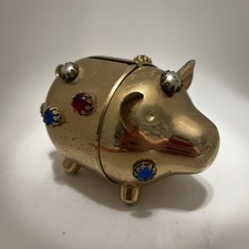Vintage Napier Pig Goldplate Bejeweled Cabochon Colorful Gemstone Piggy Bank picture