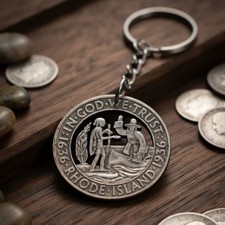 1936 Rhode Island Half Dollar Cut Coin Keychain US American Coin Custom Jewelry picture