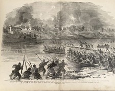 Antique Civil War Battle of Fredericksburg Engraving 1862 Rappahannock River picture