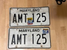 1984 Maryland License Plates Matching Pair AMT 125 Vintage Black White Tags picture