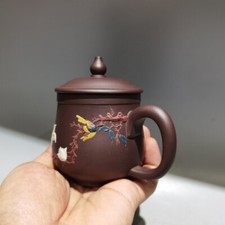 4.3in Chinese Yixing Zisha Purple Natural Clay Handmade Flower & Bird Teapot picture