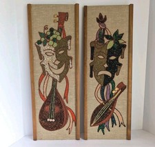 Vintage Mid Century Gravel Wall Art Panels Comedy & Tragedy  picture