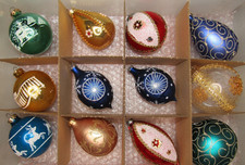 Lot Modern Glass Assorted Pictured BALL DROP Glitter Mica Christmas Ornaments picture