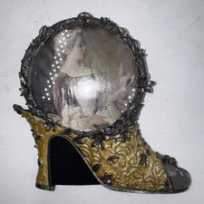 Vtg Ornate High Heel Shoe Picture Frame Floral Metal Portrait READ 3x3 picture