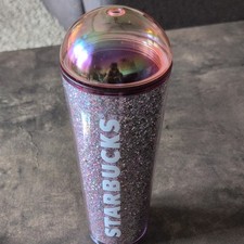 Starbucks Glitter Tumbler Cup Pink Purple Silver Iridescent w/ Dome Lid picture