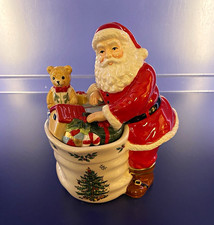 Spode Christmas Tree Santa Claus Candy Jar w/ Lid 7.75in Ceramic S3324-A22 picture