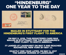 1936 Hindenburg LZ 129 First Flight North America Registered Card Stuttgart picture