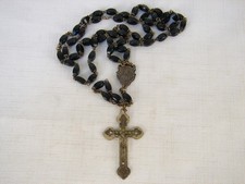 Vintage Roma Catholic Black Barrel Rosary Beads picture