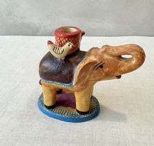 Vintage Mexican Folk Art Pottery Elephant Birds Candle Holder Metepec Style picture