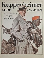 1921 Print Ad Kuppenheimer Men's Clothes Well Dressed Man & Golf Clubs picture