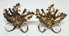 Gold Metal Flower Candle Decorations Set of 2 Leaf Shaped Decorative Floral picture