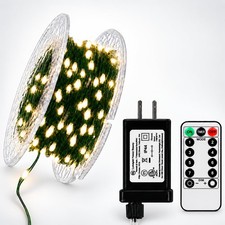 100FT Fairy Lights Plug In, 300 LED Warm White, Remote Timer, Green Wire picture