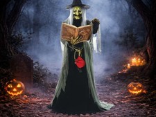 5.7' Animated Spell Speaking Witch Halloween Animatronic Haunted House Talking picture