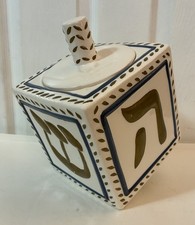 Vintage 1996 Pottery Barn Sausalito Ceramic Dreidel Cookie Jar Hanukkah Judaica picture