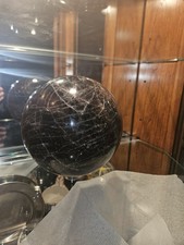 Huge Black Moonstone Sphere 18.6lbs Crystal Ball Silver Flash picture
