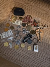 Vintage Catholic Religious Bundle Rosary Relic Angel Coins Junk Drawer LOT AS-IS picture