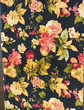 Vintage Waverly Garden Room Black Floral Fabric Tablecloth Rectangle 58 X 80 picture