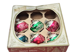 Vintage Shiny Brite Ornaments ~ Box of 6 ~ Various Colors picture