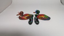 Vintage Wooden Duck Lot 4pc Korean Wedding Mandarin Ducks & Thai Lacquerware Box picture
