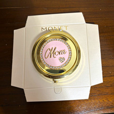 Monet Gold Tone Rhinestone Compact Mirror 