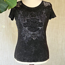 Harley-Davidson Genuine MotorClothes Crochet Insert Acid Wash Tee Size S picture