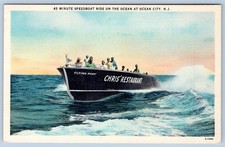 1940-60's CHRIS' RESTAURANT SPEEDBOAT RIDE FLYING PONY OCEAN CITY NJ POSTCARD picture