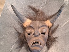 VTG AFRICAN TRIBAL MASK COWRIE SHELL REAL HORN DEVIL DEMON MASK picture