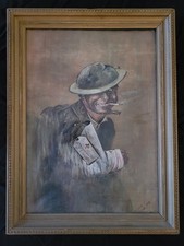 WW1 1918 “A Blighty” Hand Painted Canvas Military Art Signed A Lomax Antique picture