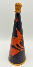 Antique Style Halloween Witch Party Horn Noisemaker Cardboard Wood 8” Vintage picture