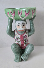 Vintage Andrea by Sadek Ceramic Chinese Monkey Holding Tobacco Leaf - Green 8” picture