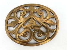 Vintage Brass Trivet Ornate Scroll Design Oval Decorative Hotplate Kitchen 8