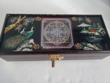 Beautiful Vintage Japan Musical Jewelry Box Peacock Mt Fiji Design L 14