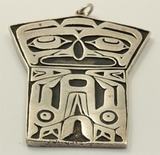 Vintage Northwest Coast Haida Sterling Silver Eagle Shield Pendant 29g 1976 picture
