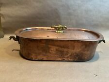 VINTAGE COPPER & BRASS FISH STEAMER POACHER TIN LINED TROUT TOP & FIN HANDLES picture