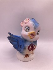 Vintage Lefton Bluebird Bank #267 Rhinestone Eyes MCM Kitschy Anthropomorphic picture