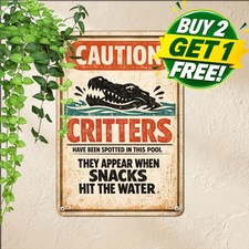Shark Spotted In The Swimming Pool Sign Humorous Outdoor Patio Metal Tin Plaque picture