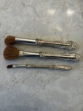Vtg Ornate Silver Handle Makeup Brush 3 - Powder Blush Eye - Vanity Hollywood picture