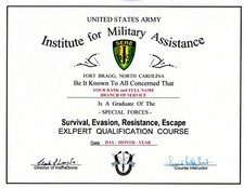 Special Forces SERE Survival Evasion Resistance Escape Replacement Certificate picture
