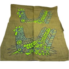 VTG Ulla Scheuer Green Chicken Rooster Placemat Set 2 Pc Swedish Textile 12x17 picture