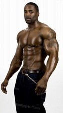 Black Male Model Photo Print Muscular Handsome Shirtless Hunk Abs Buns -AA44 picture