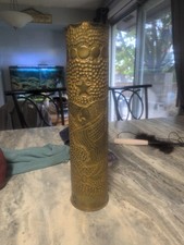WWI Trench Art Brass Shell Casing Vase Eagle Star Flag Patriotic picture