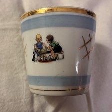 Vintage Limoges France Child’s Cup Porcelain Blue Gold Children Play Scenes picture