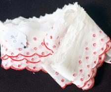 9 yds Vintage Antique French Red White Cotton Eyelet Broderie Anglaise Trim B148 picture