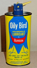 Rare NOS Old Oval Canada RONSON 4 Oz OILY BIRD Household Oil Can - Vintage Oiler picture