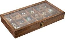 MOOCA Wooden Jewelry Display and Beads Display Storage Case with Tempered Glass picture